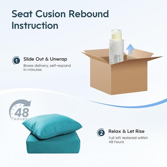 Luxury 22*24*6in Outdoor Patio Cushions, 3 Pieces Teal Outdoor Cushion | 6'' Thick Outdoor Cushions, Water-Resistant, Reversible, Removable Cover, for Patio Chairs Sofa Couch Loveseat