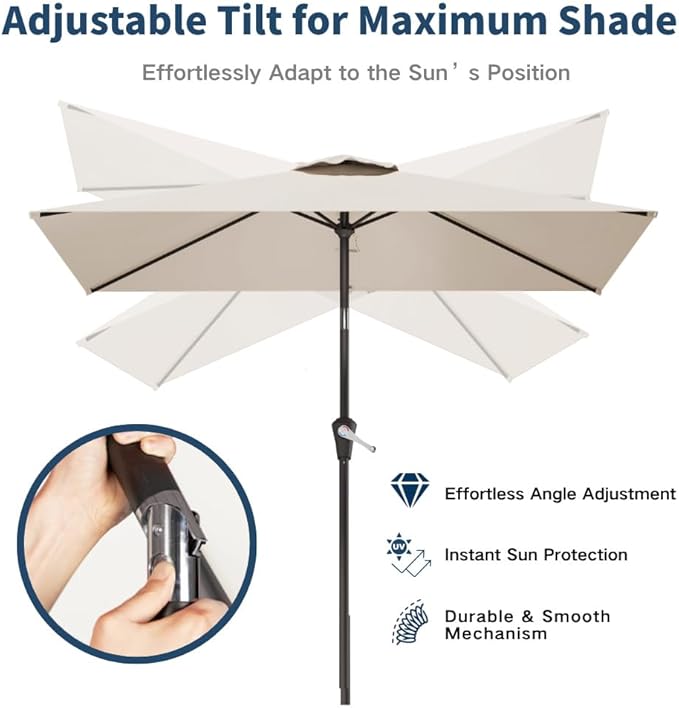 6.5' x 10' Rectangular Patio Umbrella Large Outdoor Market Umbrella w/ UV Protection, Push Button Tilt and Crank Lift, Rectangle Table Umbrella for Garden, Deck, Pool, Patio, Creamy White