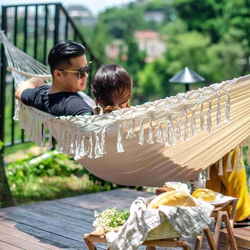 Hammock, Hammock Swing Outdoor Hammock Hanging Swing Swing Bed Double Deluxe Hammock Hamacas for Indoor Outdoor Patio Yard Garden (White)