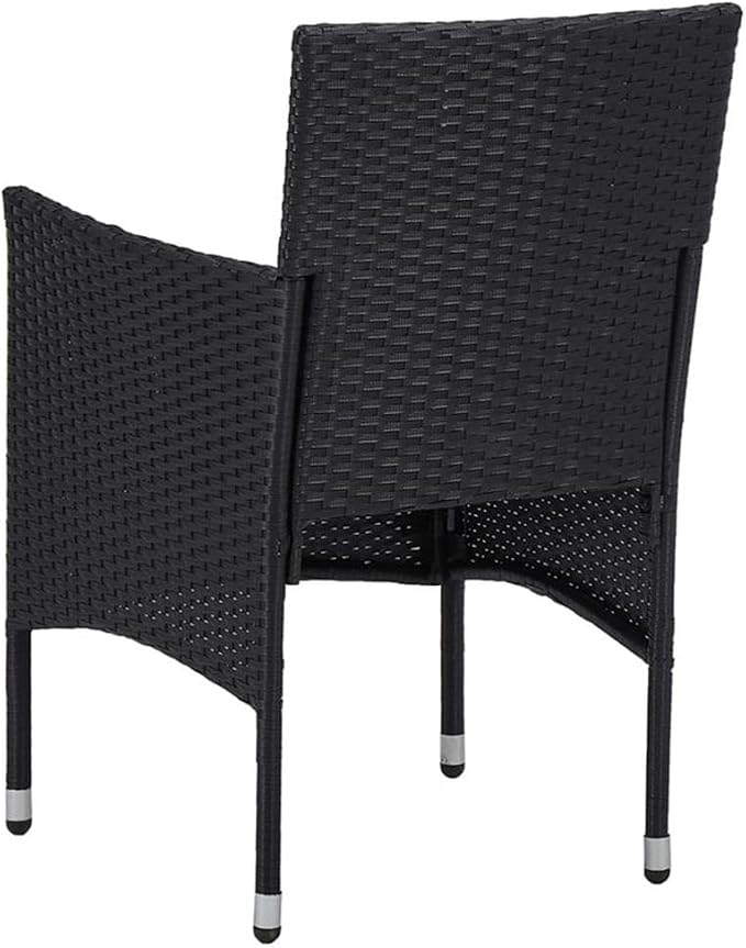 Afuera Living 3-Piece Synthetic Poly Rattan Patio Dining Set, Black and Brown Finish, Weather-Resistant Acacia Wood, Cushioned Seats, Contemporary Design, 31.5 x 31.5 x 29.5 in, Garden or Terrace Use