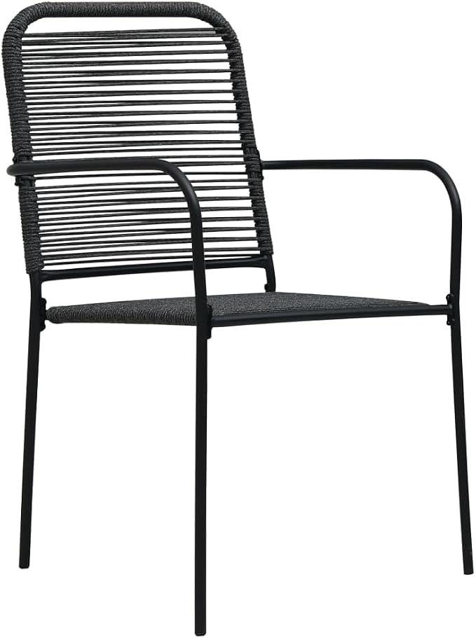 5 Piece Patio Dining Set Cotton Rope and Steel Black Outdoor Garden Furniture Set with Tempered Glass Table and 4 Chairs for Backyard Poolside Terrace Dining Room