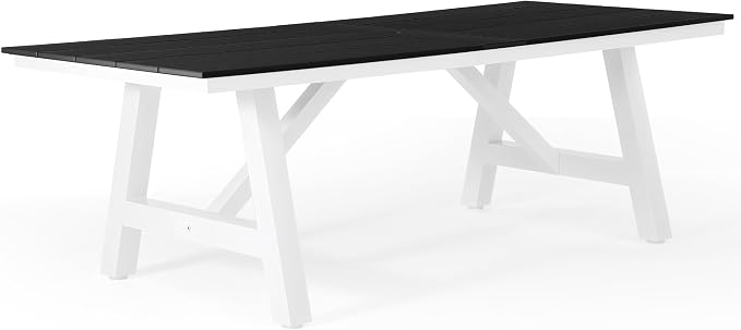 WestinTrends Cape May 90" HDPE Rectangle Outdoor Patio Dining Table with Umbrella Hole and Metal Frame, Black