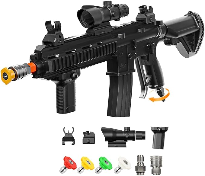 3600 PSI Pressure Washer Gun with Swivel & 4 Nozzles, Connect Foam Cannon Car Wash – High Pressure Spray Gun with 3/8" Quick Connect Plug, Anti-Kink Design for Cars Home & Outdoor Cleaning (Black)