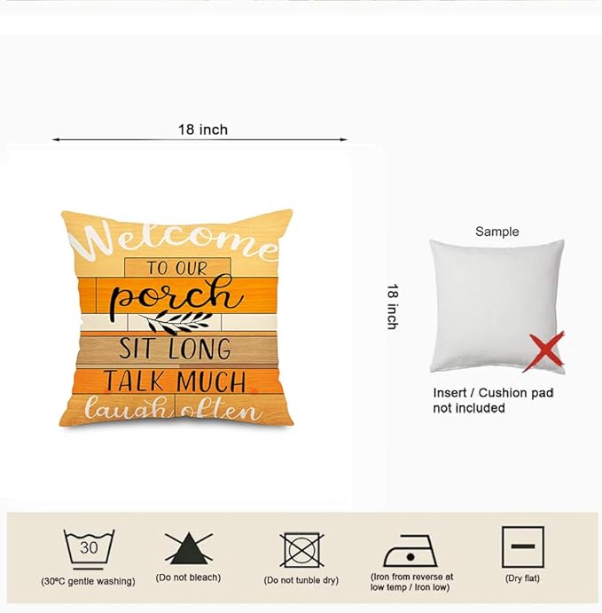 Jartinle Welcome to Our Porch Fall Outdoor Pillow Covers 18x18 Inch Set of 2 Waterproof Tiered Wood Texture Quotes Throw Pillow Covers for Patio Furniture Fall Decor