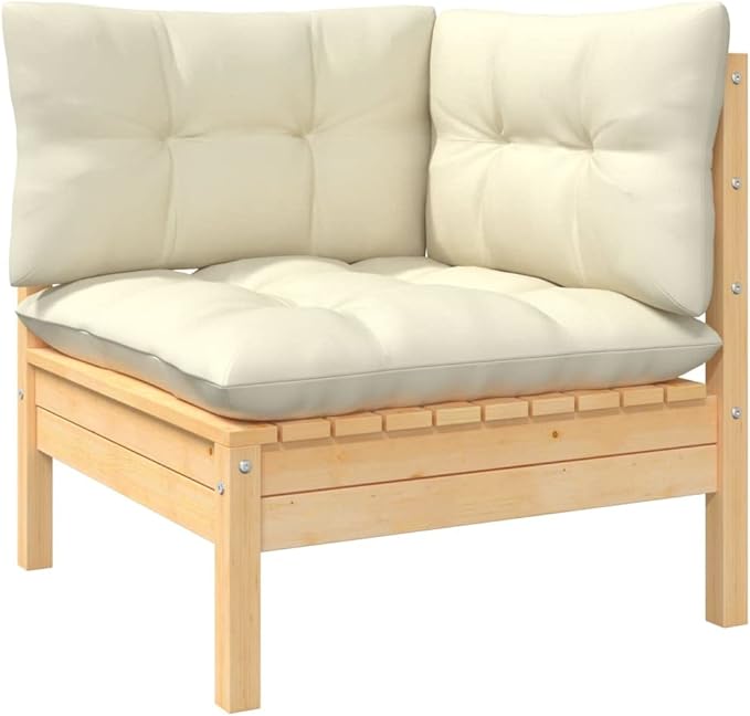 4 Piece Patio Lounge Set with Cream Cushions, Sectional Sofa Front Porch Furniture Patio Conversation Set Outdoor Sofa Sets for Exhibition Poolside Piazza Negotiation Area Pinewood