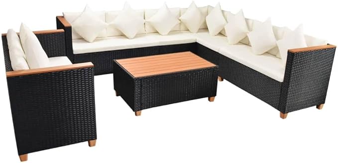 6 Piece Patio Lounge Set with Cushions, Patio Conversation Set Porch Furniture Set Outdoor Dining Sets Front Porch Furniture for Exhibition Poolside Piazza Garden Poly Rattan Black