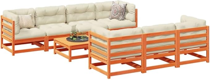 Patio Furniture Sets,Outdoor loveseat,Patio Conversation Sets,8 Piece Patio Sofa Set Wax Brown Solid Wood PineSuitable for Patio, Garden, Gazebo Low