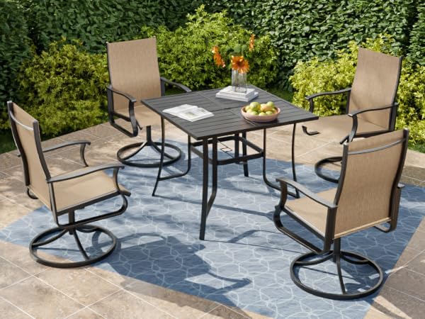 UDPATIO 5 Piece Outdoor Patio Table and Chairs Set with 39" Round Table & 4 Outdoor Swivel Rocker Patio Chairs All Weather Textilene, Patio Table with Chairs, Outdoor Patio Dining Set for Backyard