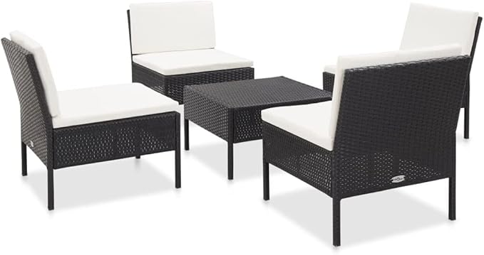 Patio Sofa Set with Cushions,Patio Lounge Set,Outdoor Furniture,Outdoor Furniture Sets,Patio Conversation Sets,for Garden,Deck,Backyard,5 Piece Poly Rattan Black