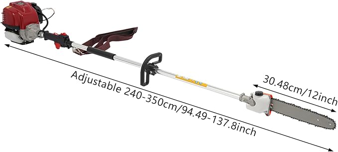 43CC 4 Stroke Pole Saw Powerful Gas Pole Chainsaw Telescopic Tree Pole Pruner,Fitted with 12-inch Chain Rail,Used For Wood Cutting, Sawing High Altitude Branches, Garden Pruning