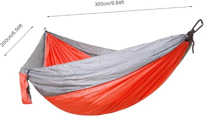 Portable Camping Travel Single Hammock, Lightweight Hanging Bed with Tree Straps and Metal Buckles, Durable Nylon Hammock for Outdoor Backpacking Hiking Beach (with Tree Gray and Orange)