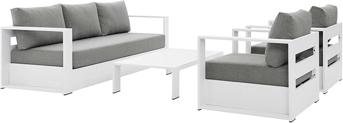 Modway Tahoe Aluminum 4-Piece Outdoor Patio Set in White Gray