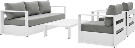 Modway Tahoe Aluminum 4-Piece Outdoor Patio Set in White Gray