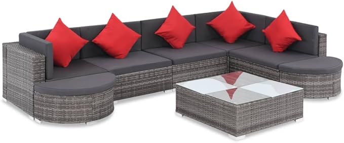Patio Lounge Set with Cushions,Outdoor Tables and Chairs,Outdoor Furniture Sets,Patio Conversation Sets,for Garden,Deck,Backyard,8 Piece Poly Rattan Gray