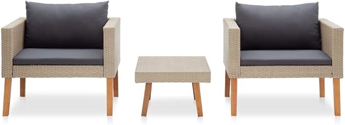 3 Piece Patio Lounge Set with Cushions Poly Rattan Beige, Outdoor Dining Chairs, Outdoor Lounge Chairs, Outdoor Sofa Set, Furniture Conversation Set for Balcony, Yard