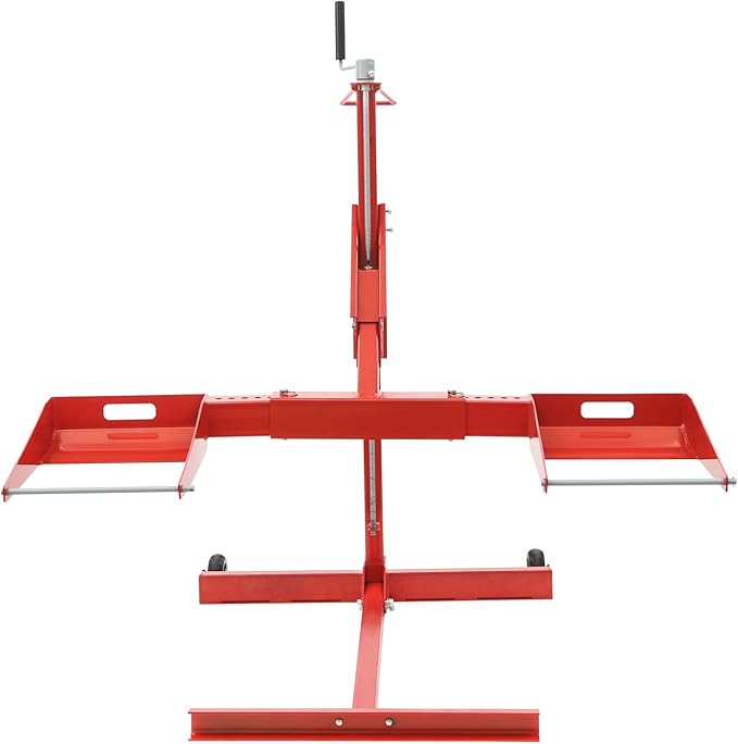 Riding Lawn Mower Lift, Lawn Mower Lift Jack 750 lbs Lifting Capacity Lawn Mower Lift Tool Lawn Mower Lift Adjustable Wheel Span for Mower Maintenance and Repair, Red
