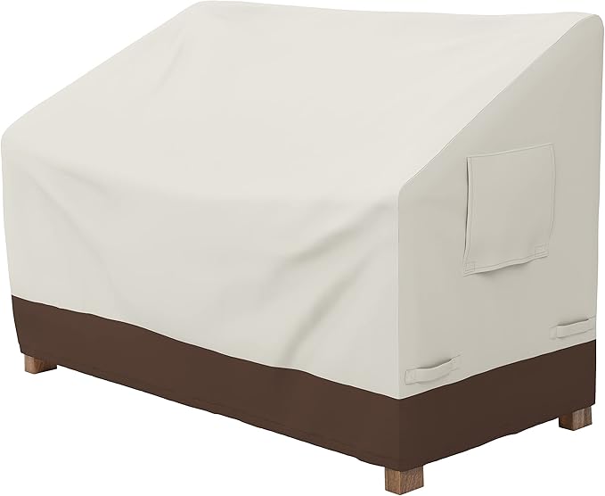 Amazon Basics 2 Seater Outdoor Couch Cover, Patio Furniture Cover, Waterproof, Anti-UV, Durable with Secure Straps, Protection for Loveseat, Beige/Tan