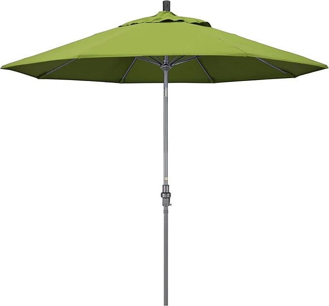 California Umbrella 9' Rd. Crank Lift, Collar Tilt, Aluminum Pole, Fiberglass Rib Patio Umbrella, Hammertone Grey Finish, Sunbrella Macaw