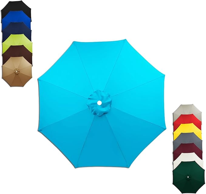 6/8 Ribs Patio Umbrella Replacement Canopy 6.5ft 7.5ft 8.2ft 8.9ft 9.8ft 11.5ft Waterproof UV Protective Replacement Parasol Fabric Cover for Garden Outdoor(Lake Blue,8.9ft/6ribs)