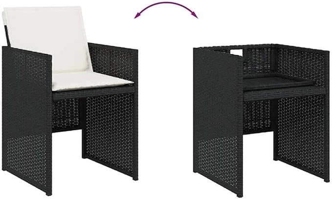 Afuera Living 11 Piece Poly Rattan Patio Dining Set, Black/Cream White Finish, Includes Rectangular Table and 10 High-Back Chairs with Cushions, Weather-Resistant, Foldable Design for Outdoor Garden