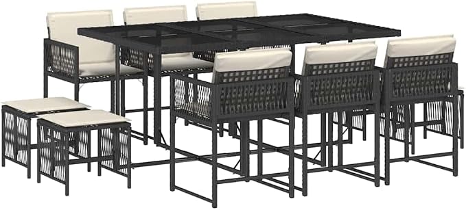 11-Piece Outdoor Dining Set, 10-Seater Garden Patio Furniture, Foldable PE Rattan Table and Chairs with Cushions for Backyard Gatherings