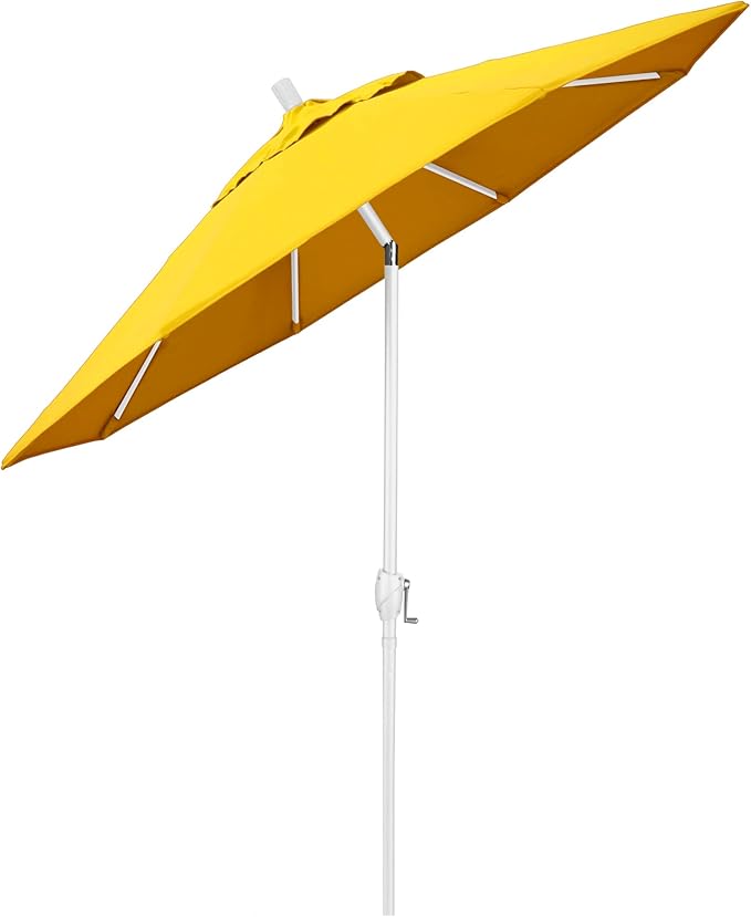California Umbrella 9' Round Aluminum Market Umbrella, Crank Lift, Push Button Tilt, White Pole, Lemon Olefin