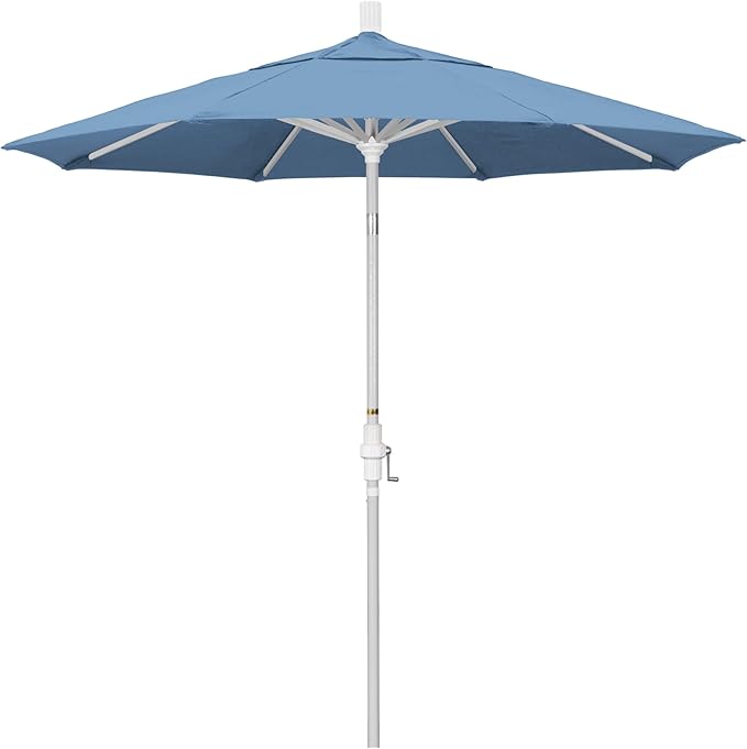 California Umbrella 7.5' Rd. Aluminum Patio Umbrella, Crank Lift, Collar Tilt, White