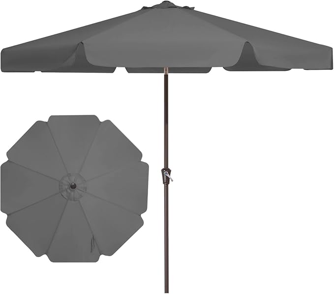 JEAREY 9 FT Patio Umbrella Outdoor, Table Umbrellas Market Umbrella w/Push Button Tilt/Crank, 8 Sturdy Ribs(Gray)
