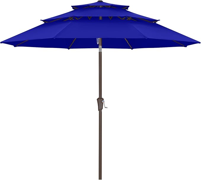 ABCCANOPY 9Ft 3 Tiers Market Umbrella, Outdoor Table Umbrella for Patio, Deck, Backyard (Blue)