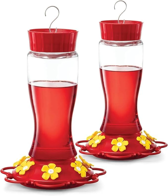 Hummingbird Feeder 20 oz. [2 Pack] Plastic Hummingbird Feeders for Outdoors - with Built-in Ant Guard - Circular Perch with 7 Feeding Ports - Wide Mouth for Easy Filling/2 Part Base for Easy Cleaning