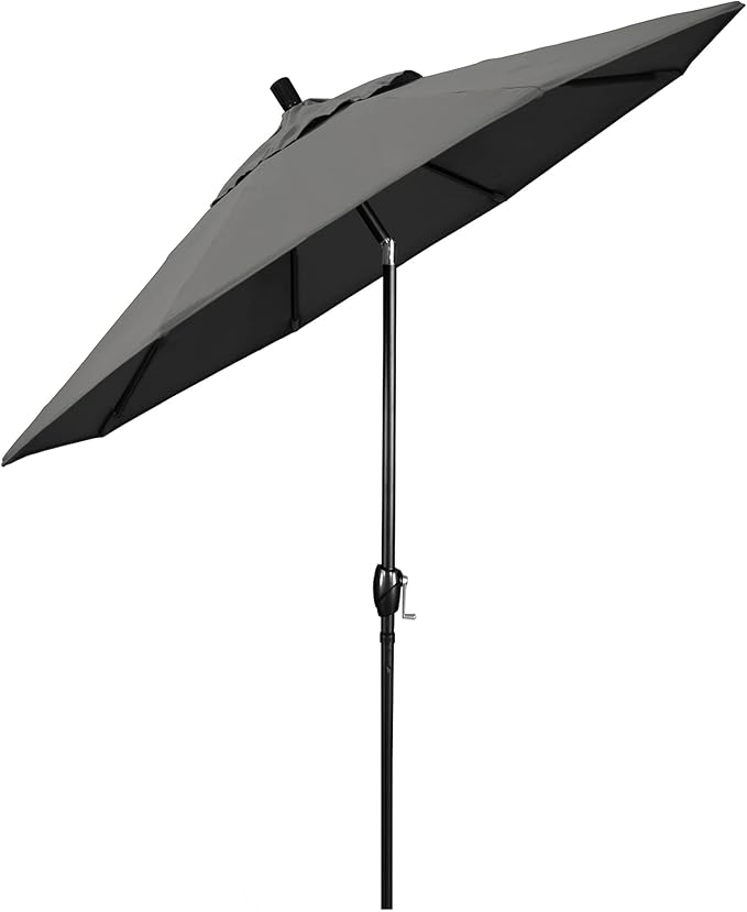 California Umbrella 9' Rd Pacific Trail Series Aluminum Patio Umbrella, Crank Lift, Push Button Tilt, Black Finish, Sunbrella Charcoal Fabric