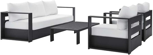 Modway Tahoe Aluminum 4-Piece Outdoor Patio Set in Gray White