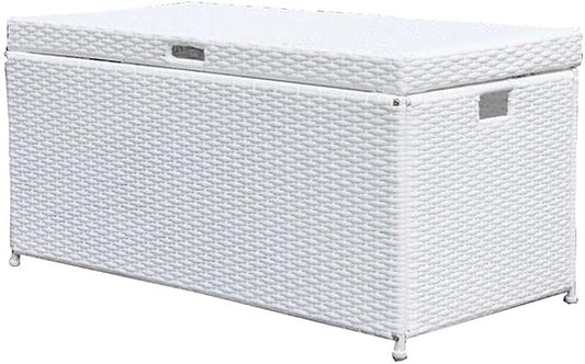 BOWERY HILL Wicker/Rattan Patio Storage Deck Box, 40" W x 20" D x 20" H, Steel Frame, White Finish, Resin Panels, Hinged Top Lid with Chain Stopper, Handles for Portability, Indoor/Outdoor Use