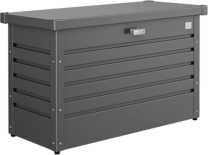 Biohort LeisureTime Metallic Dark Gray Deck Box - 51 Gallon Metal Outdoor Storage, Locking, Waterproof, for Tools, Cushions, Pool & Package Chest, Soft Close Size: 18in x 40in x 25in | 39.7 L x 18 W x 24 H, Durable Outdoor Storage, Locking, Waterproof,...