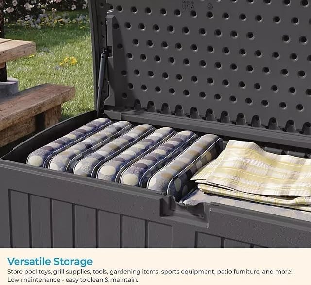 Outdoor Storage Deck Box, 200 Gallon Capacity, Weather-Resistant, Peppercorn Gray