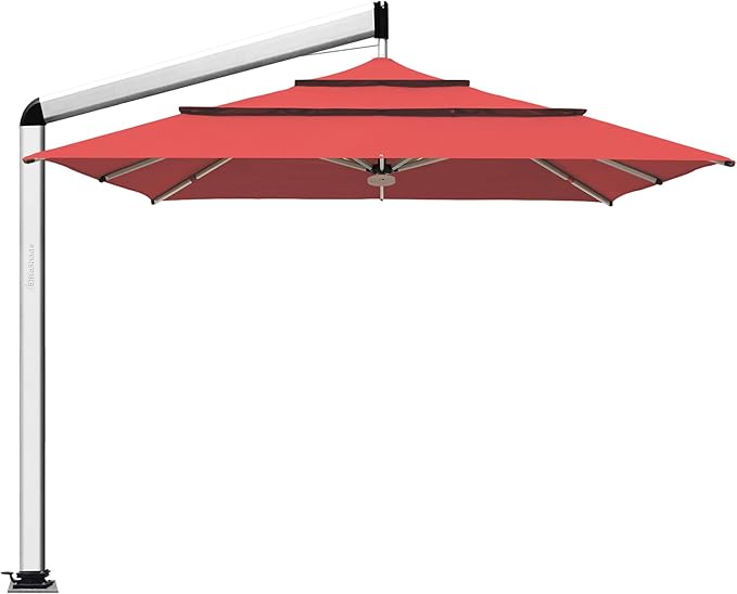 EliteShade USA Atlas 3-Tier 10x10FT Full Aluminum Cantilever Patio Umbrella for Outdoor restaurant Garden Courtyard Deck Pool and Marketing with Light,Red
