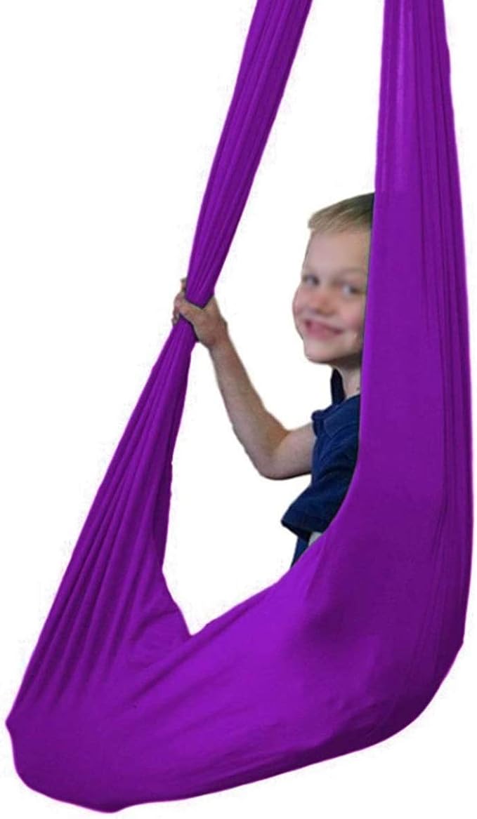 Kids Therapy Swing for Indoor Outdoor Hanging Hammock Elastic Cuddle Swing Up to 200kg for Children Sensory Integration (Color : Purple, Size : 100 x 280 cm)