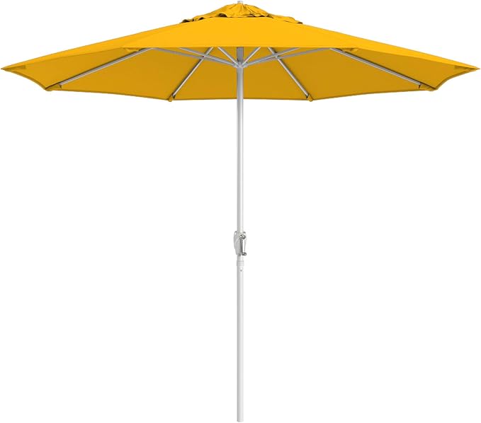 California Umbrella 10-Year Protection 9 Ft Outdoor Patio Umbrella, Pacifica Fade-Resistant Fabric, Auto-Tilt, Heavy Duty Aluminum Frame, 8 Reinforced Ribs for Pool or Deck, White Pole, Yellow