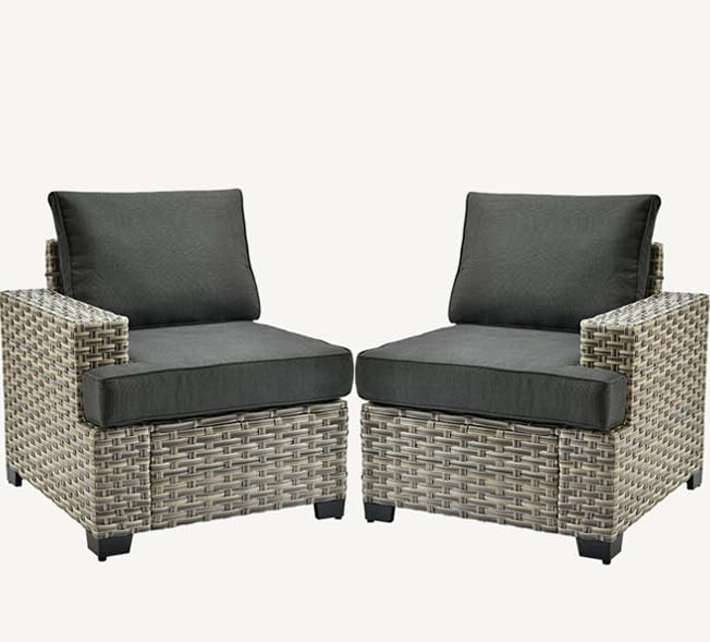 HOOOWOOO Outdoor Sectional Patio Furniture Set,2 Pieces Single Arm Wicker Chairs,Extra Deep Out Door Sofa Outside Furniture,Black