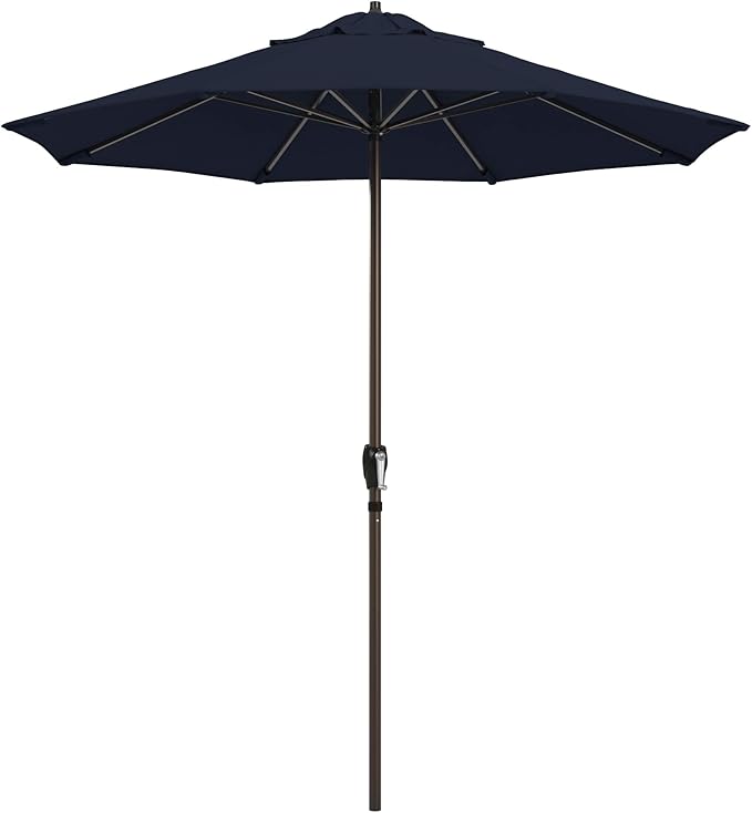 California Umbrella 12-Year Protection 7.5-Ft Outdoor Patio Umbrella, Sunbrella Fade-Resistant Fabric, Auto-Tilt, Heavy Duty Aluminum Frame, 8 Reinforced Ribs for Pool or Deck, Bronze Pole, Spectrum Indigo