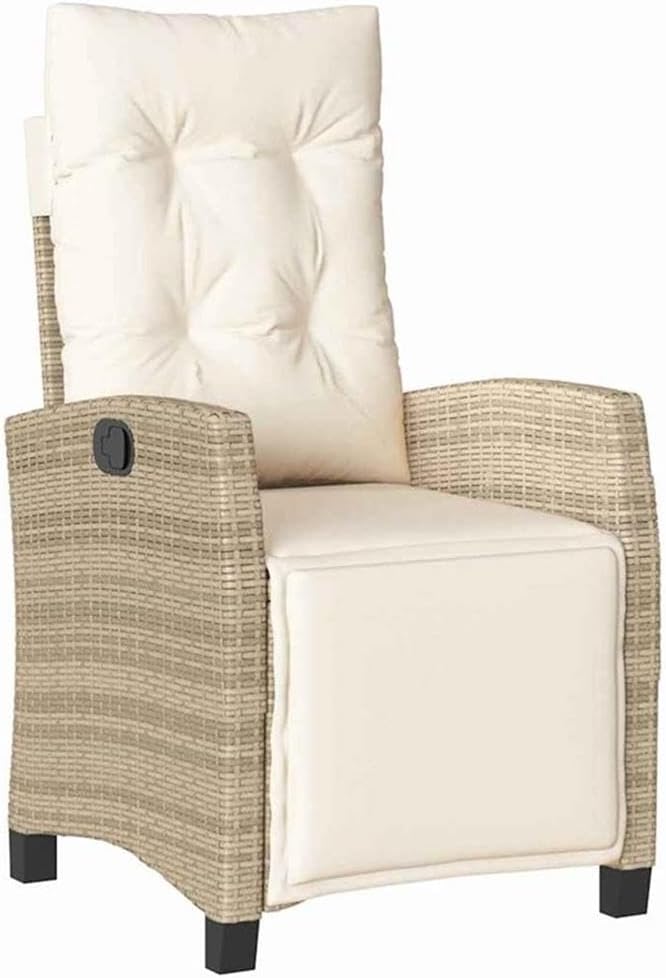 Afuera Living 5 Piece Poly Rattan Garden Dining Set, Beige Cushions, Glass-Topped Table with Steel Legs, Adjustable Backrest Chairs, Comfortable Outdoor Patio Furniture for Garden or Terrace Use