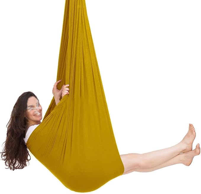 Sensory Swing for adults Indoor kids Therapy Swing Soothing Calming Snuggle Hammock durable strong fabric swing Excellent stretchability Includes Hanging Hardware ( Color : Gold , Size : 1.5M x 2.8M )