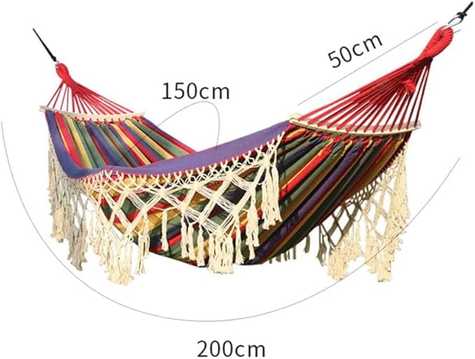 Canvas Fabric Hammock Double Portable Camping Hammock Large Cotton Tassel Hammock Bed for 2 Persons Patio Backyard Porch Lawn Garden Indoor Outdoor