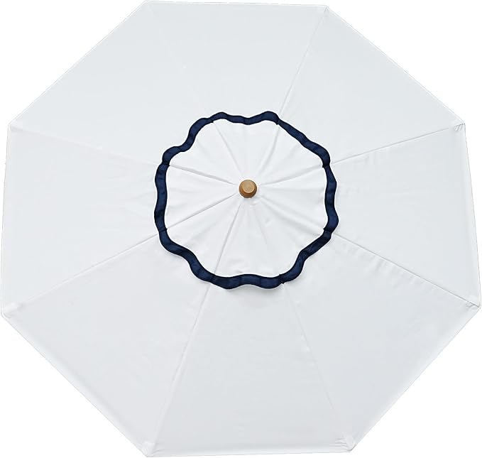AMMSUN 8.2ft Vintage Wood Outdoor Umbrella, with a pulley system, UPF 50+, for markets, gardens, porches, courtyards, beach terraces, cafes, taverns, dining tables, pool sides, wedding venues