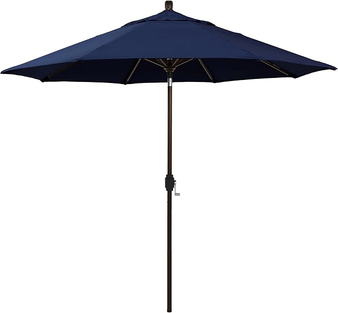 California Umbrella 5-Year-Non-Fading, 9Ft Premium Patio Umbrella, Hand-Crank, Button-Tilt, Black Frame, Solution Dyed Navy Fabric