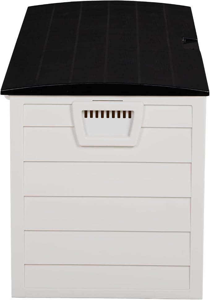 Outdoor Storage Boxes for Garden Tools,75Gallon 280L Outdoor Garden Plastic Storage Deck Box Chest Tools Cushions Lockable Seat,Patio Furniture Cushions, Pool Supplies,Black&White