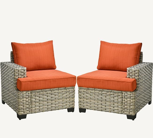 HOOOWOOO Outdoor Sectional Patio Furniture Set,2 Pieces Single Arm Wicker Chairs,Extra Deep Out Door Sofa Outside Furniture,Brick Red