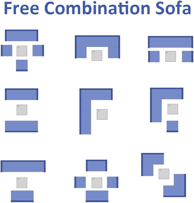 FIZZEEY 7 PCs Outdoor Patio Furniture PE Wicker Rattan Sectional Conversation Sofa Set, Dark Blue