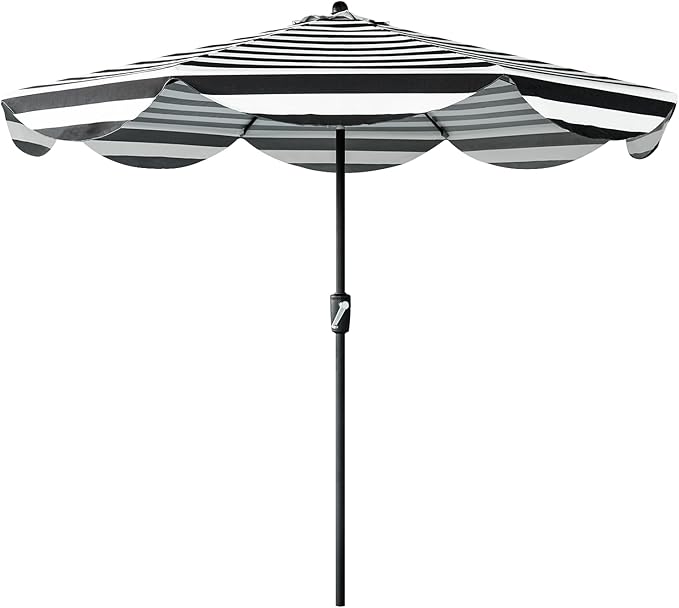 Tempera 9ft Auto Tilt Scalloped Patio Umbrellas Outdoor Table Umbrellas with Fade Resistant Canopy, 8 Sturdy Rids, Vintage Umbrellas for Lawn, Pool, Deck, Balcony