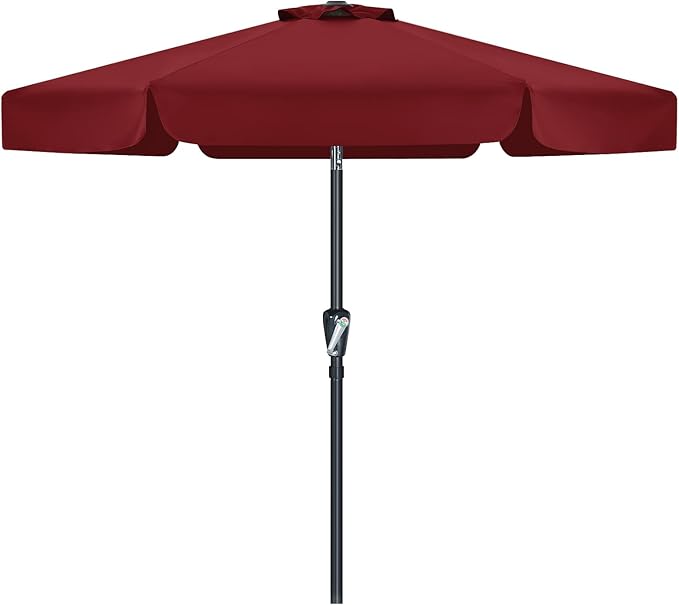 MASTERCANOPY 7.5ft Patio Umbrella with Valance, Crank and Tilt – 6 Ribs Outdoor Market Umbrella, UV/Fade Resistant, Waterproof Canopy with Wind Vent for Garden, Deck, Backyard, Pool (Burgundy)